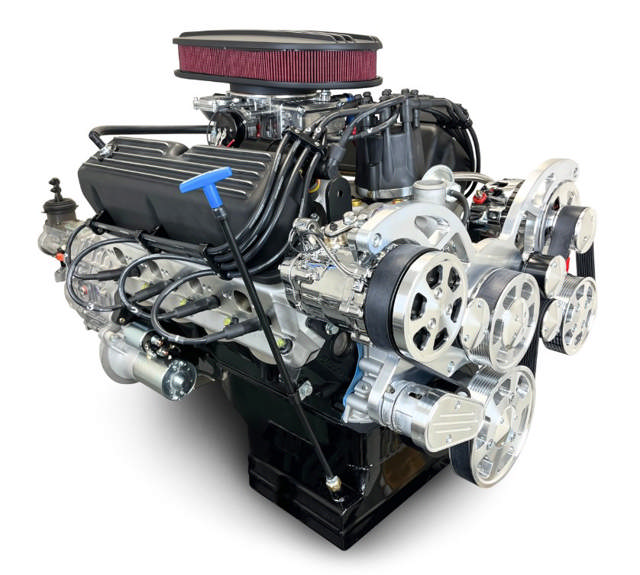 Ford Small Block Compatible 347 c.i. Engine and TKX Manual Transmission - 415 Horsepower - Standard Edition Builder Series - Polished Pulley Kit - Carbureted