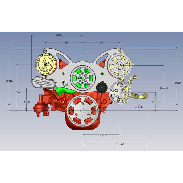 GM SB Compatible Front Accessory Drive - Full Serpentine with Alternator - AC - Power Steering - Water Pump - Brackets - Bolts - Black