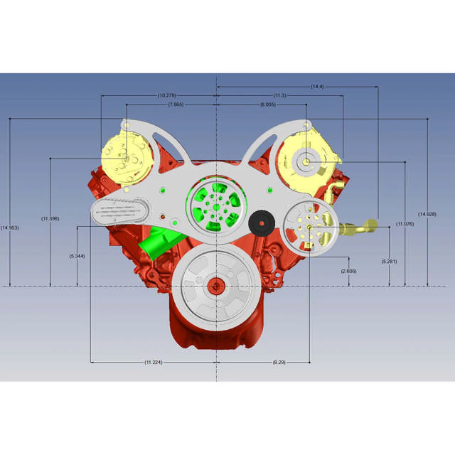 GM BB Standard and Tall Deck Compatible Front Accessory Drive - Full Serpentine - Alternator - AC - Power Steering - Water Pump - Brackets - Bolts - Polished