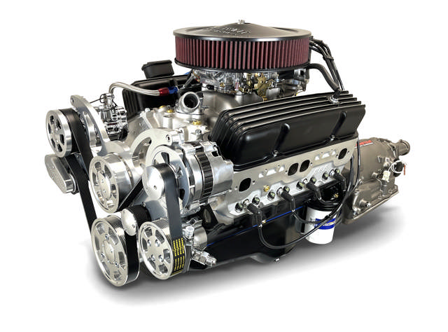 GM Small Block Compatible 383 c.i. Engine and 700R4 Automatic Transmission - 436 Horsepower - Standard Edition Builder Series - Polished Pulley Kit - Carbureted