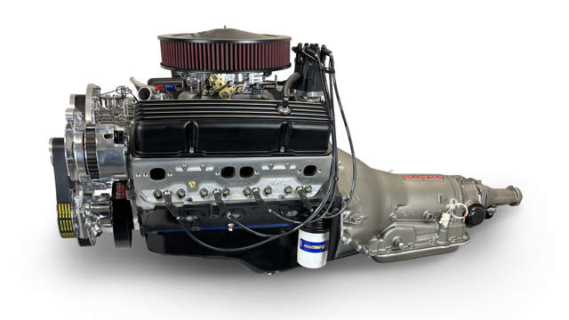 GM Small Block Compatible 383 c.i. Engine and 700R4 Automatic Transmission - 436 Horsepower - Standard Edition Builder Series - Polished Pulley Kit - Carbureted