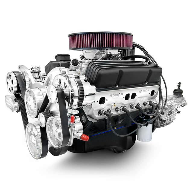 GM Small Block Compatible 400 c.i. Engine and TKX Manual Transmission - 500 Horsepower - Standard Edition Builder Series - Polished Pulley Kit - Fuel Injected