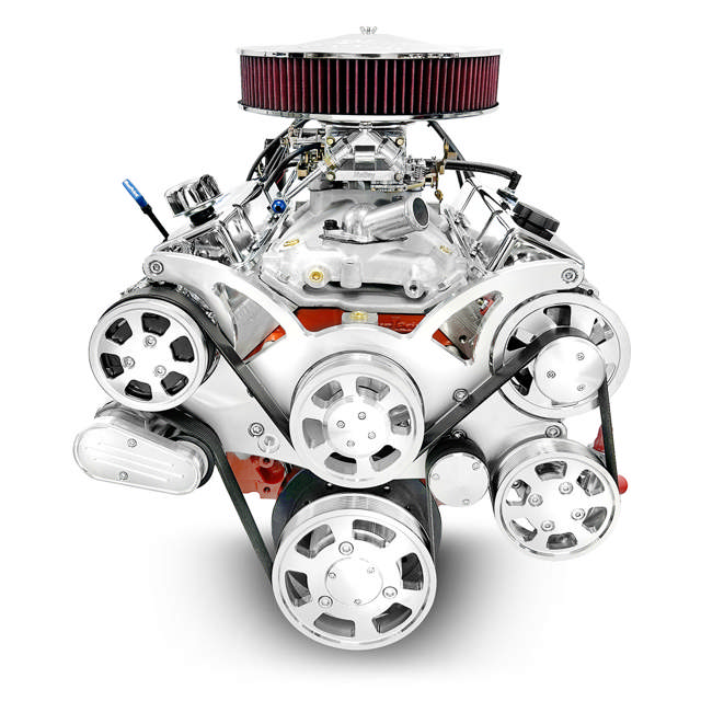 GM Small Block Compatible 427 c.i. Engine and TKX Manual Transmission - 540 Horsepower - Standard Edition Builder Series - Polished Pulley Kit - Carbureted