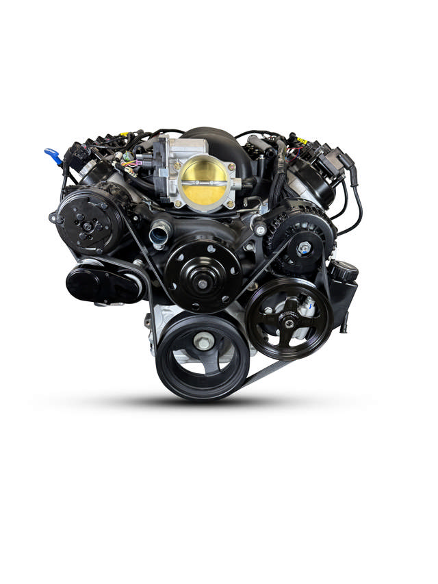 BluePrint Engines GM LS Compatible 376 c.i. Engine and TKX Manual Transmission - 530 Horsepower - Standard Edition Builder Series - Black Pulley Kit - Holley Terminator X EFI System
