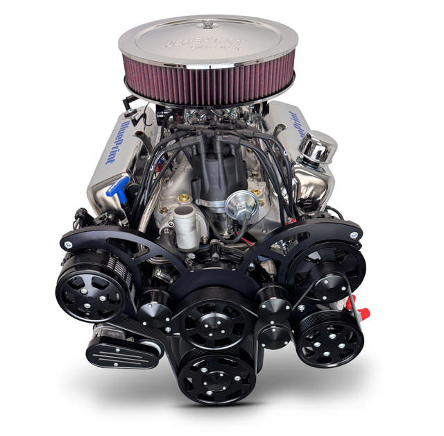 BluePrint Engines Ford Small Block Compatible 347 C.I. Deluxe Dressed - Front Sump Oil Pan - Black Pulley Kit - Carbureted