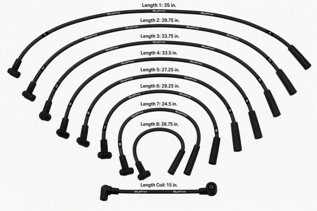 8mm BluePrint Black- Assembled Spark Plug Wire Set - 180° Boots - Chrysler SB Compatible