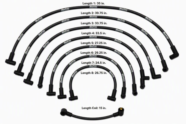 8mm Classic BluePrint Black- Assembled Spark Plug Wire Set - 180° Boots - Chrysler SB Compatible