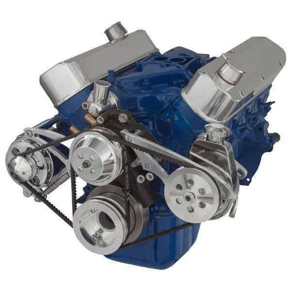 Ford 302 c.i. SB Compatible Front Accessory Drive - V-Belt with Alternator - Power Steering - Water Pump - Brackets and Bolts - Polished