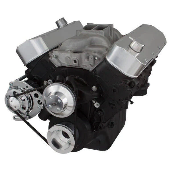 GM BB Tall Deck Compatible Front Accessory Drive - V-Belt - Alternator - Water Pump - Brackets - Bolts - Polished