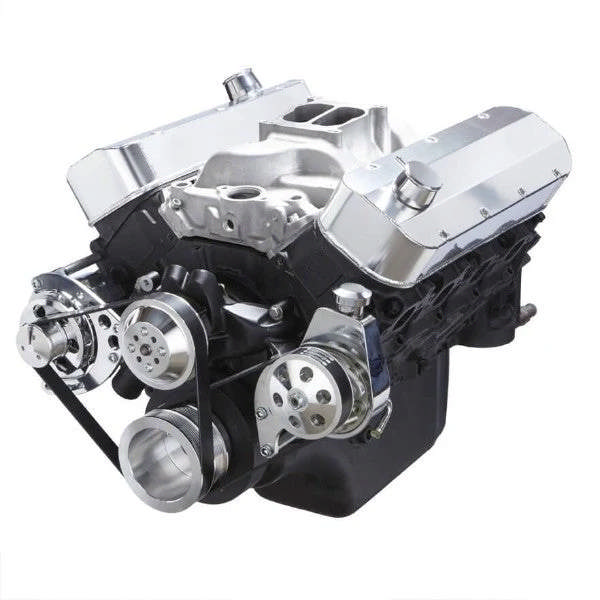 GM BB Tall Deck Compatible Front Accessory Drive - Dual-Belt Quick Serpentine - Alternator - Power Steering - Water Pump - Brackets - Bolts - Polished