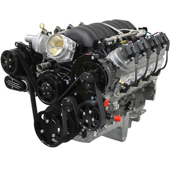 GM LS Compatible Front Accessory Drive - Full Serpentine - Alternator - Power Steering - Water Pump - Brackets - Bolts - Black