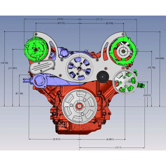 GM LS Compatible Front Accessory Drive - Full Serpentine - Alternator - AC - Power Steering - Water Pump - Brackets - Bolts - Polished