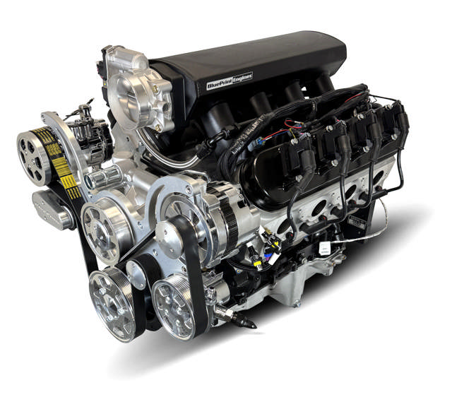GM LS Compatible 376 c.i. Pro Series Engine - BPE Fabbed Aluminum Intake - Deluxe Dressed - Polished Pulley Kit - BluePrint Engines Calibrated ECU