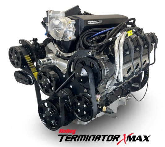 GM LS Compatible 376 c.i. Pro Series Engine - 525 Horsepower - Deluxe Dressed - Black Pulley Kit - Holley Terminator X EFI System
