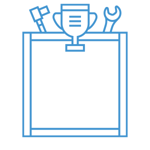 Icon with trophy and tools stating "leading manufacturer 400,000 plus engines built"