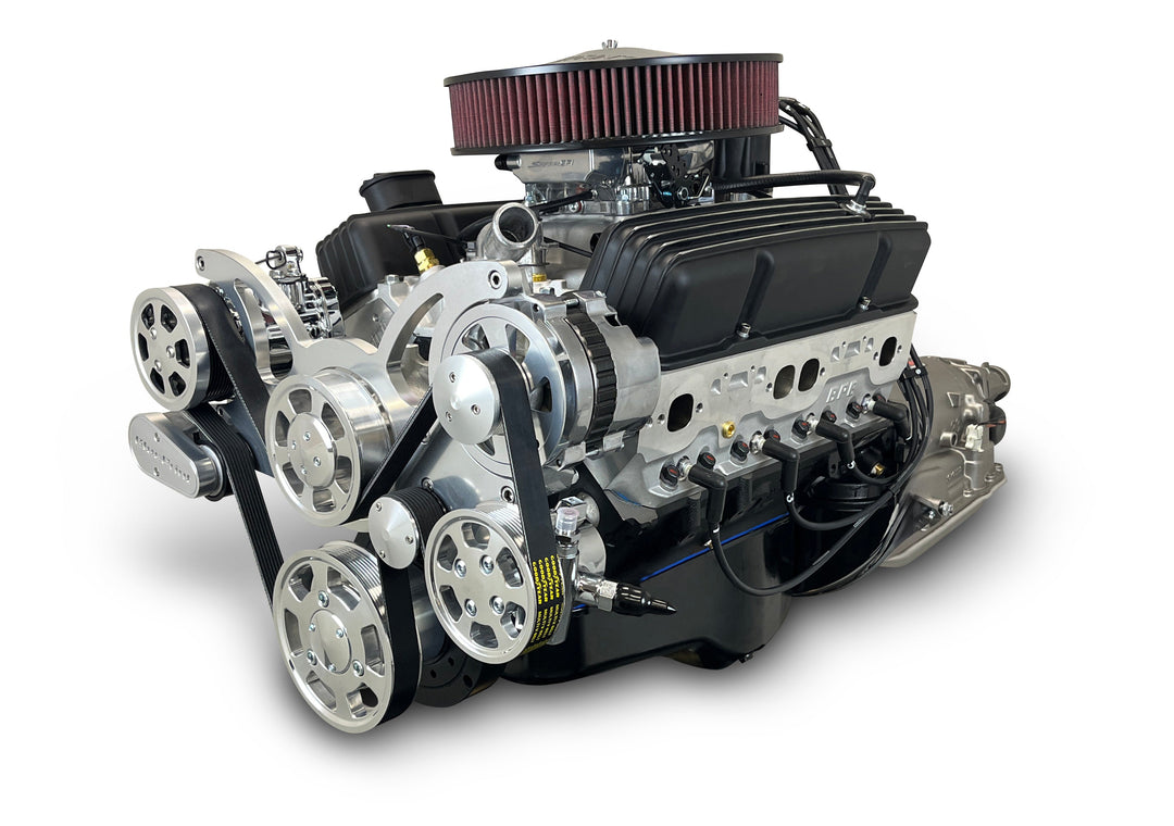 GM Small Block Compatible 383 c.i. Engine and 700R4 Automatic Transmission - 436 Horsepower - Standard Edition Builder Series - Polished Pulley Kit - Fuel Injected