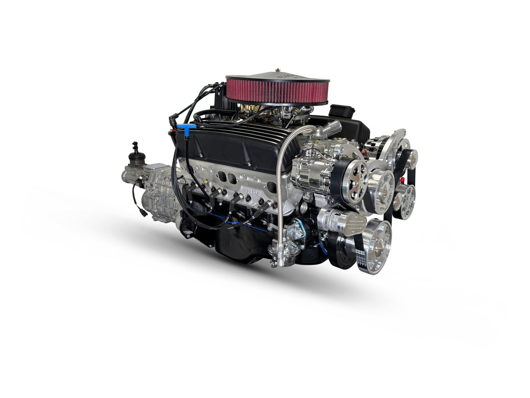 GM Small Block Compatible 400 c.i. Engine and TKX Manual Transmission - 500 Horsepower - Standard Edition Builder Series - Polished Pulley Kit - Carbureted