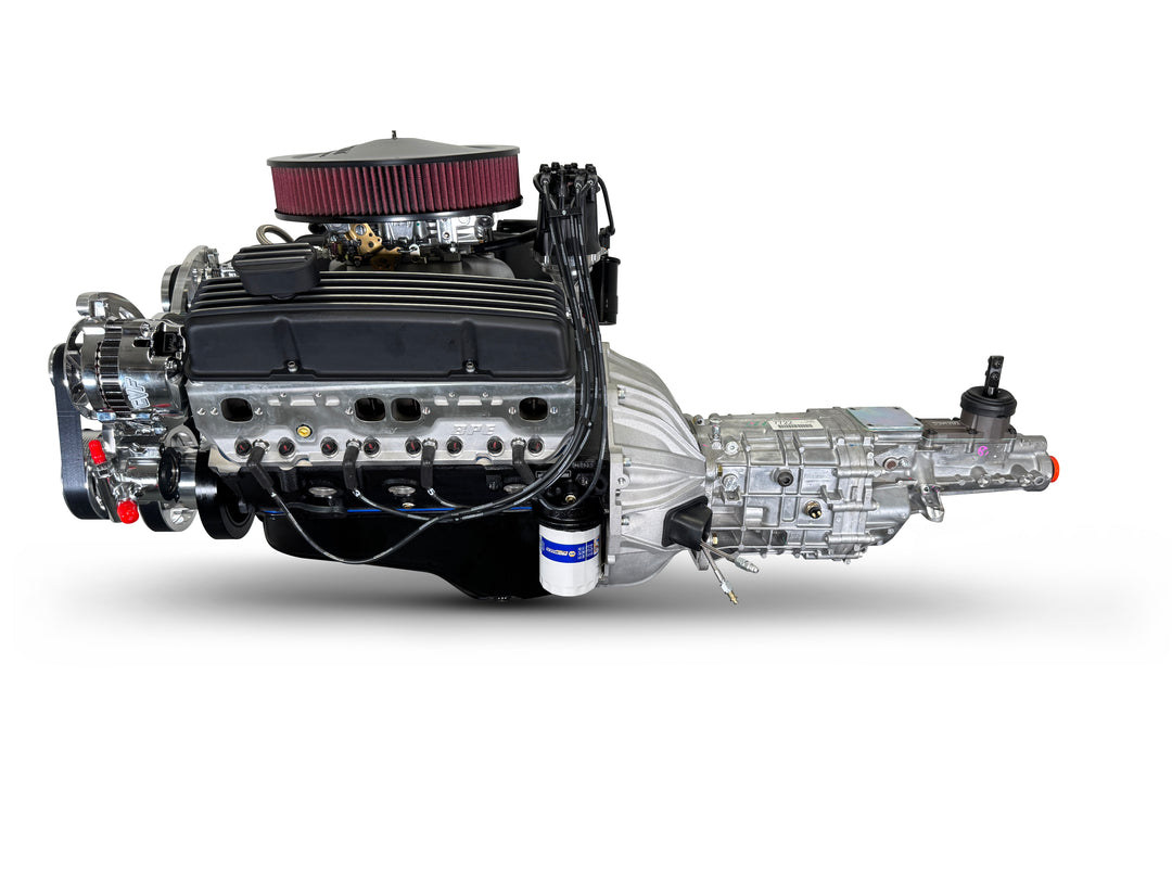 GM Small Block Compatible 400 c.i. Engine and TKX Manual Transmission - 500 Horsepower - Standard Edition Builder Series - Polished Pulley Kit - Carbureted