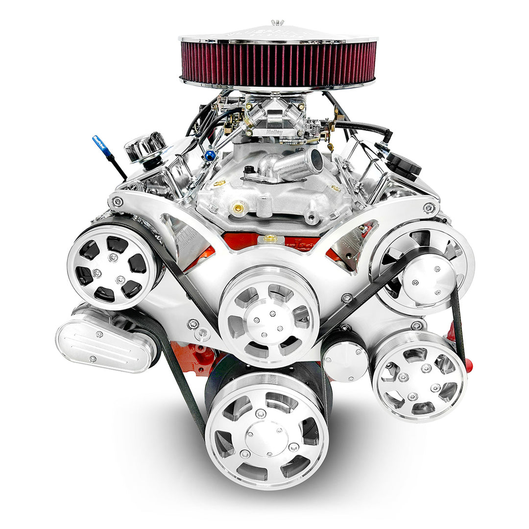 GM Small Block Compatible 427 c.i. Engine and TKX Manual Transmission - 540 Horsepower - Standard Edition Builder Series with Polished Pulley Kit - Carbureted