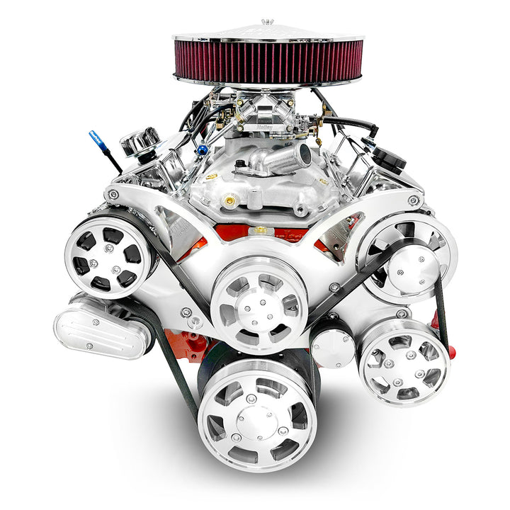 GM Small Block Compatible 427 c.i. Engine and TKX Manual Transmission - 540 Horsepower - Standard Edition Builder Series with Polished Pulley Kit - Carbureted