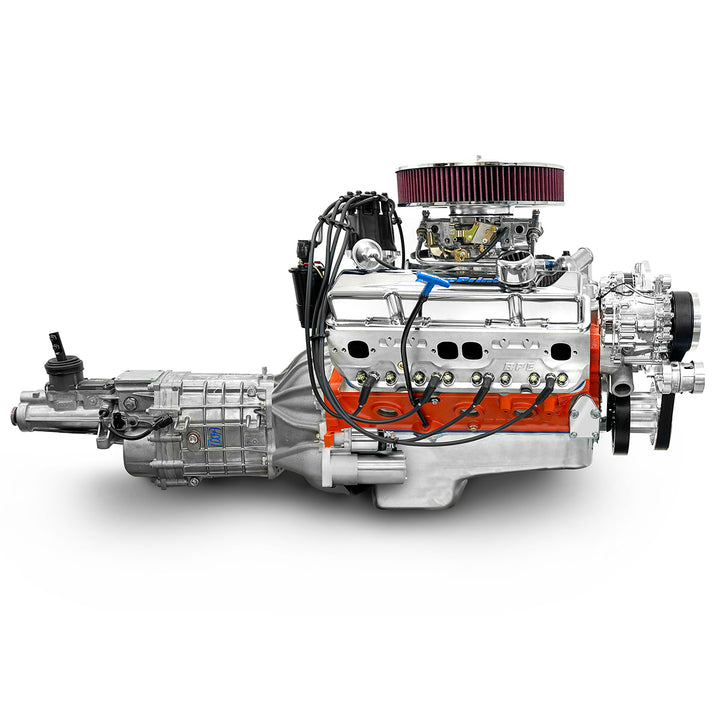 GM Small Block Compatible 427 c.i. Engine and TKX Manual Transmission - 540 Horsepower - Standard Edition Builder Series with Polished Pulley Kit - Carbureted