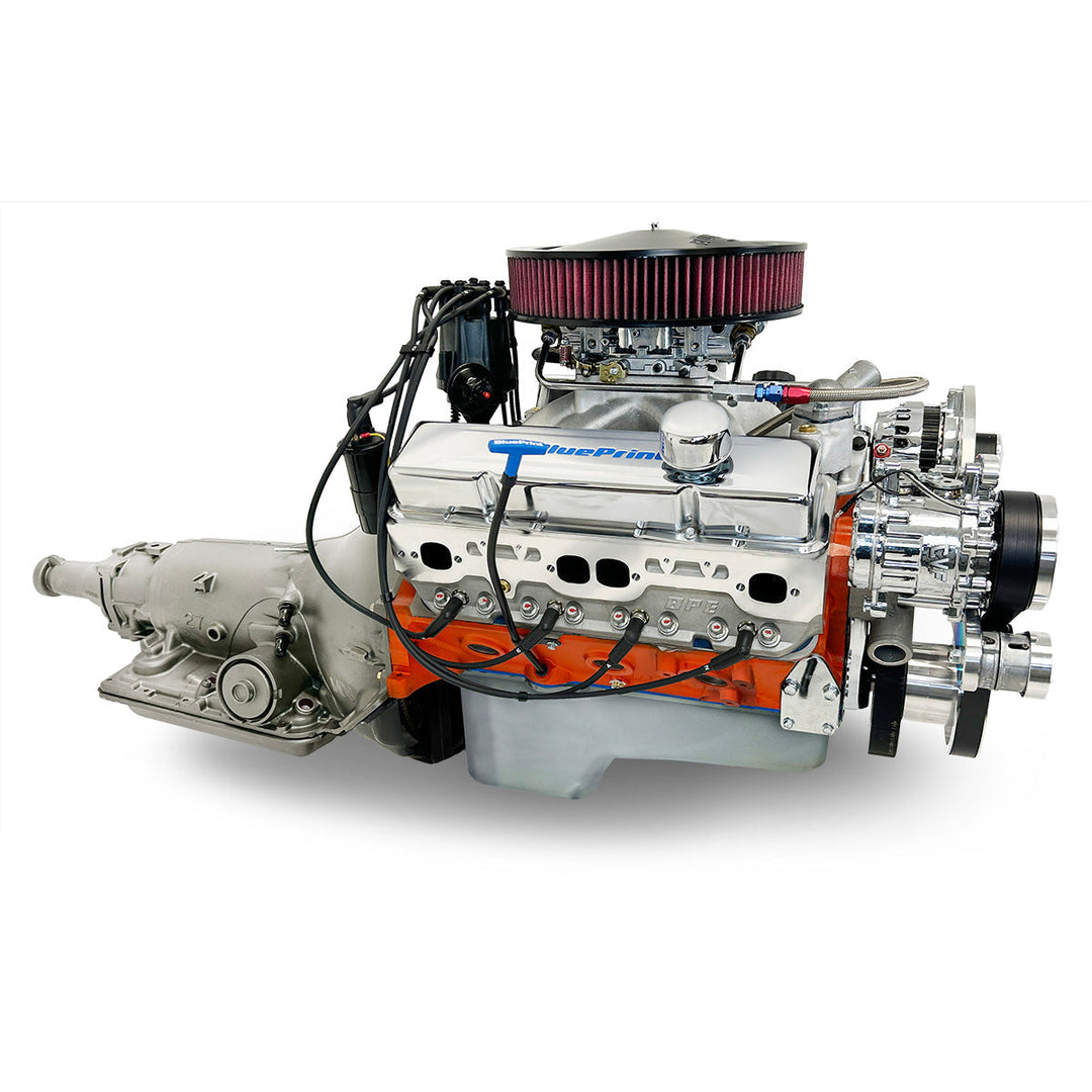GM SB Compatible 454 c.i. Engine and TKX Manual Transmission - 563 HP - Standard Edition Builder Series with Polished Pulley Kit - Carbureted