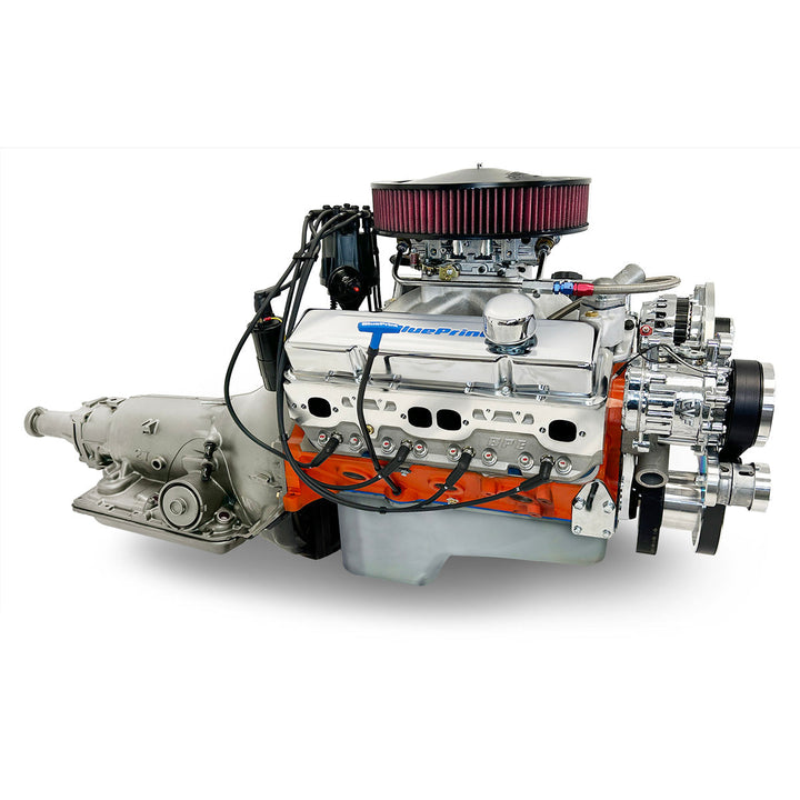 GM SB Compatible 454 c.i. Engine and TKX Manual Transmission - 563 HP - Standard Edition Builder Series with Polished Pulley Kit - Carbureted