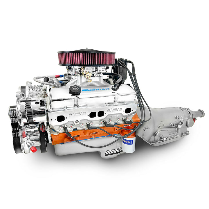 GM SB Compatible 454 c.i. Engine and 700R4 Automatic Transmission - 563 HP - Standard Edition Builder Series with Polished Pulley Kit - Fuel Injected