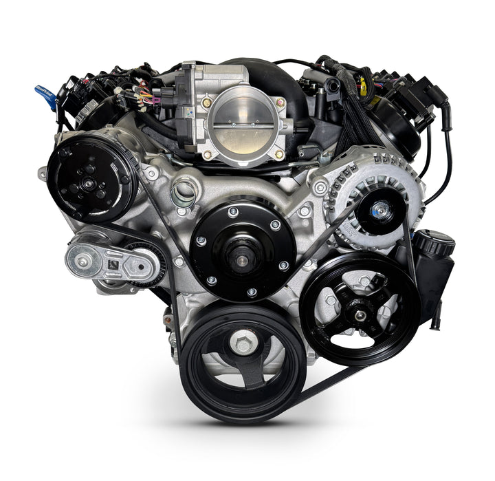 GM LS Compatible 376 c.i. Engine and ZF-8 Speed Automatic Transmission - 530 Horsepower - Standard Edition Builder Series - BluePrint Engines Calibrated ECU - Holley Mid Mount Natural Pulley Kit