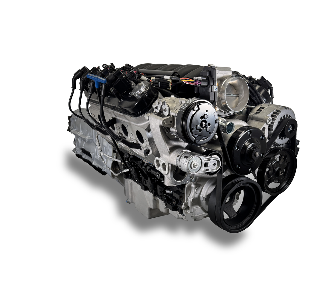 GM LS Compatible 376 c.i. Engine and ZF-8 Speed Automatic Transmission - 530 Horsepower - Standard Edition Builder Series - BluePrint Engines Calibrated ECU - Holley Mid Mount Natural Pulley Kit