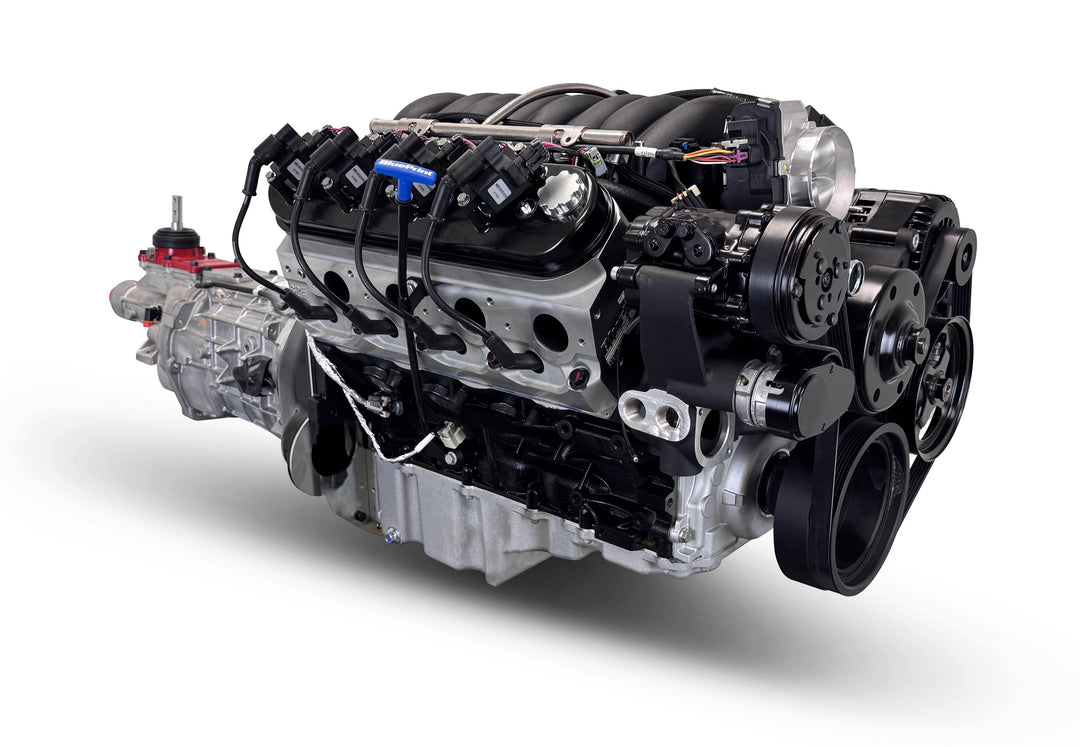 GM LS Compatible 376 c.i. Engine and T56 Manual Transmission - 530 Horsepower - Standard Edition Builder Series - Black Pulley Kit - Holley Terminator X EFI System