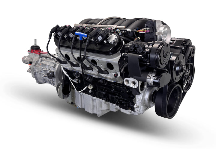 GM LS Compatible 376 c.i. Engine and T56 Manual Transmission - 530 Horsepower - Standard Edition Builder Series - Black Pulley Kit - Holley Terminator X EFI System