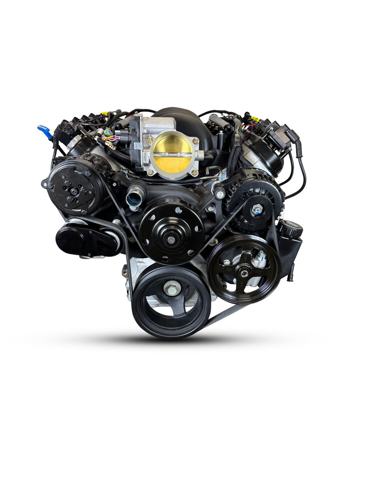 GM LS Compatible 376 c.i. Engine and TKX Manual Transmission - 530 Horsepower - Standard Edition Builder Series - Black Pulley Kit - Holley Terminator X EFI System
