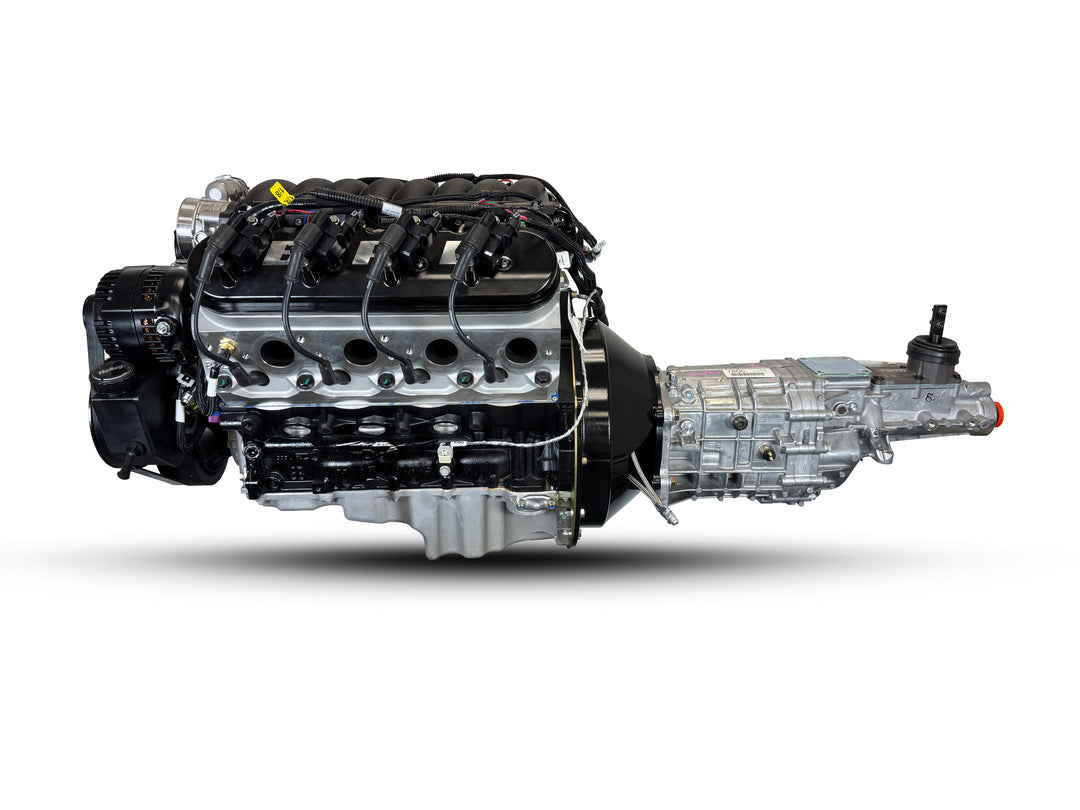 GM LS Compatible 376 c.i. Engine and TKX Manual Transmission - 530 Horsepower - Standard Edition Builder Series - Black Pulley Kit - Holley Terminator X EFI System
