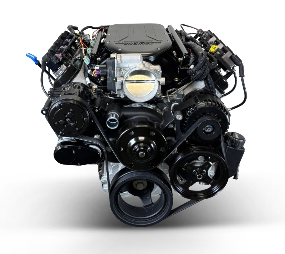GM LS Compatible 376 c.i. Engine and ZF-8 Speed Automatic Transmission - 510 Horsepower - Standard Edition Builder Series - BluePrint Engines Calibrated ECU - Holley Mid Mount Black Pulley Kit