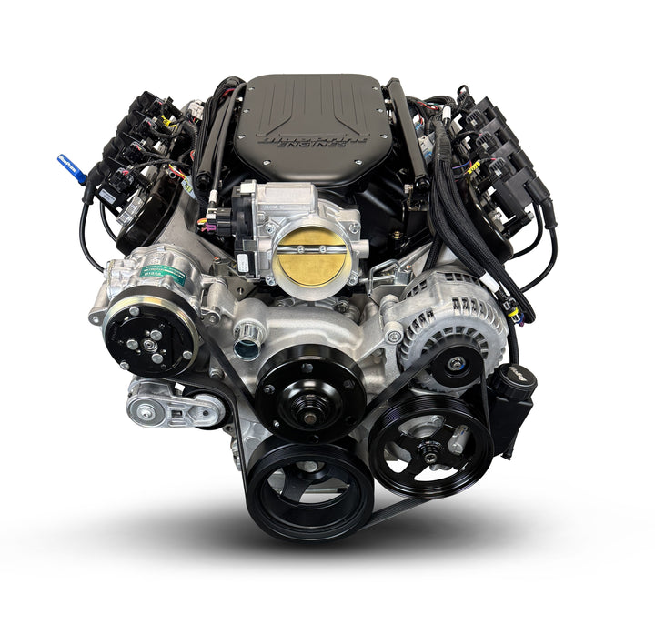 GM LS Compatible 376 c.i. Engine and ZF-8 Speed Automatic Transmission - 510 Horsepower - Standard Edition Builder Series - BluePrint Engines Calibrated ECU - Holley Mid Mount Natural Pulley Kit