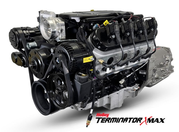 GM LS Compatible 376 c.i. Engine and 4L65/70E Automatic Transmission 4WD Ready - 510 Horsepower - Truck Edition Builder Series - Black Pulley Kit - Holley Terminator X EFI System