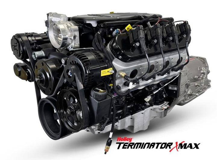 GM LS Compatible 376 c.i. Engine and 4L65/70E Automatic Transmission 4WD Ready - 510 Horsepower - Truck Edition Builder Series - Black Pulley Kit - Holley Terminator X EFI System