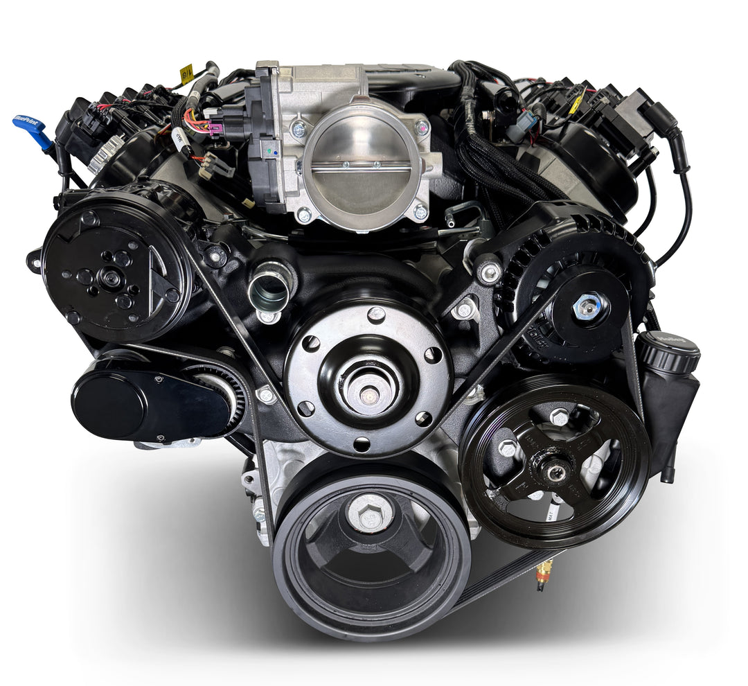 GM LS Compatible 376 c.i. Engine and 4L65/70E Automatic Transmission 4WD Ready - 510 Horsepower - Truck Edition Builder Series - Black Pulley Kit - Holley Terminator X EFI System