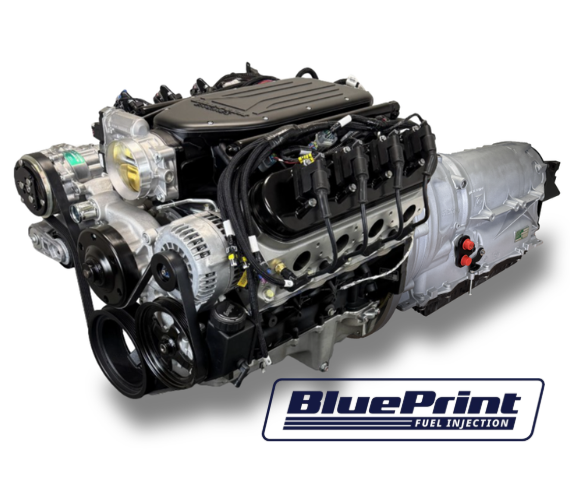 GM LS Compatible 376 c.i. Engine and ZF-8 Speed Automatic Transmission - 510 Horsepower - Standard Edition Builder Series - BluePrint Engines Calibrated ECU - Holley Mid Mount Natural Pulley Kit