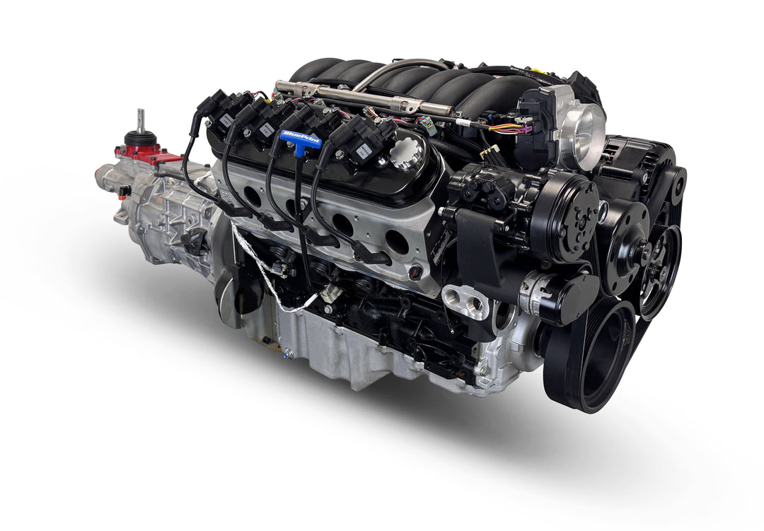GM LS Compatible 427 c.i. Engine and T56 Manual Transmission - 605 Horsepower - Standard Edition Builder Series - Black Pulley Kit - Holley Terminator X EFI System