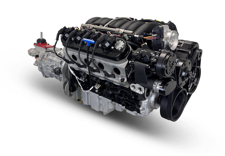 GM LS Compatible 427 c.i. Engine and T56 Manual Transmission - 605 Horsepower - Standard Edition Builder Series - Black Pulley Kit - Holley Terminator X EFI System