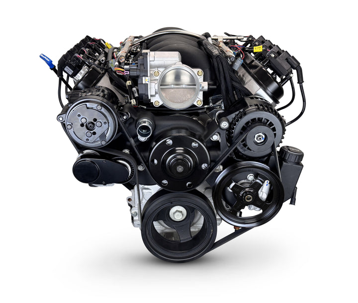 GM LS Compatible 427 c.i. Engine and T56 Manual Transmission - 605 Horsepower - Standard Edition Builder Series - Black Pulley Kit - Holley Terminator X EFI System