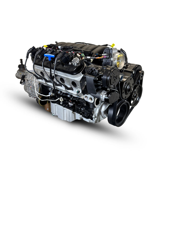GM LS Compatible 427 c.i. Engine and TKX Manual Transmission - 605 Horsepower - Standard Edition Builder Series - Black Pulley Kit - Holley Terminator X EFI System