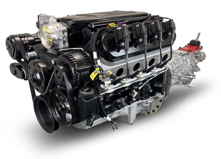GM LS Compatible 427 c.i. Engine and T56 Manual Transmission - 585 Horsepower - Standard Edition Builder Series - Black Pulley Kit - Holley Terminator X EFI System
