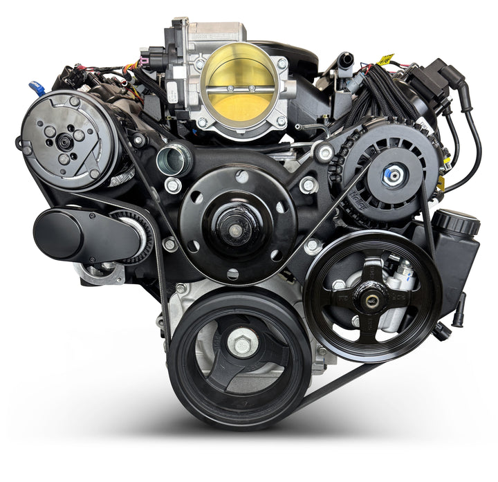 GM LS Compatible 427 c.i. Engine and T56 Manual Transmission - 585 Horsepower - Standard Edition Builder Series - Black Pulley Kit - Holley Terminator X EFI System