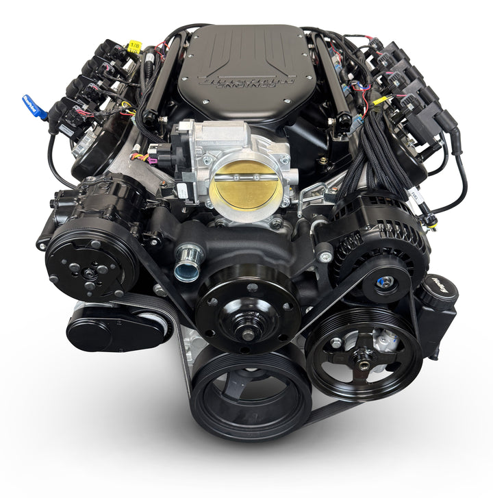 GM LS Compatible 427 c.i. Engine and T56 Manual Transmission - 585 Horsepower - Standard Edition Builder Series - Black Pulley Kit - Holley Terminator X EFI System