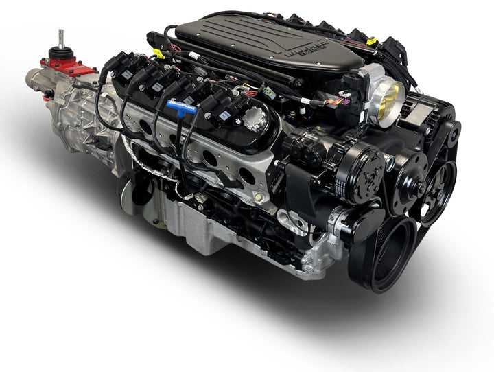 GM LS Compatible 427 c.i. Engine and T56 Manual Transmission - 585 Horsepower - Standard Edition Builder Series - Black Pulley Kit - Holley Terminator X EFI System