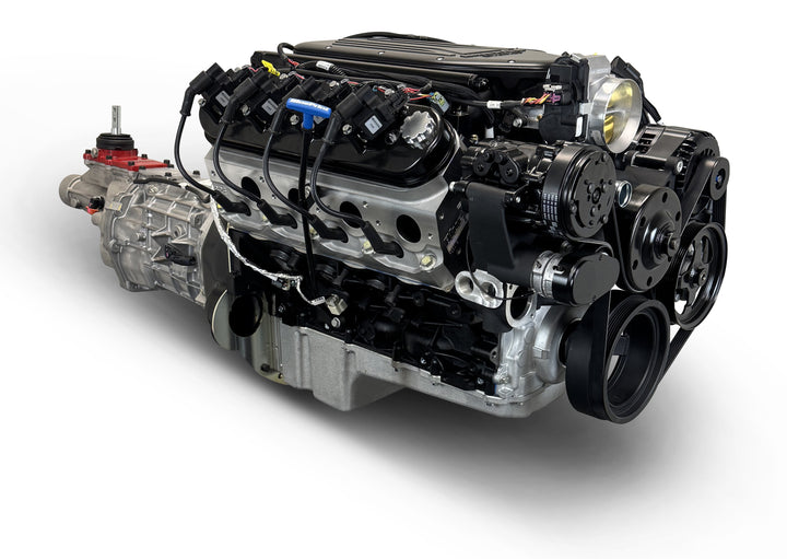 GM LS Compatible 427 c.i. Engine and T56 Manual Transmission - 585 Horsepower - Standard Edition Builder Series - Black Pulley Kit - Holley Terminator X EFI System