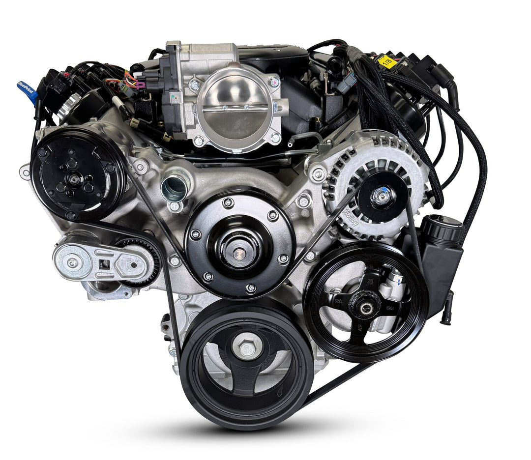 GM LS Compatible 427 c.i. Engine and T56 Manual Transmission - 585 Horsepower - Standard Edition Builder Series - Natural Pulley Kit - Holley Terminator X EFI System